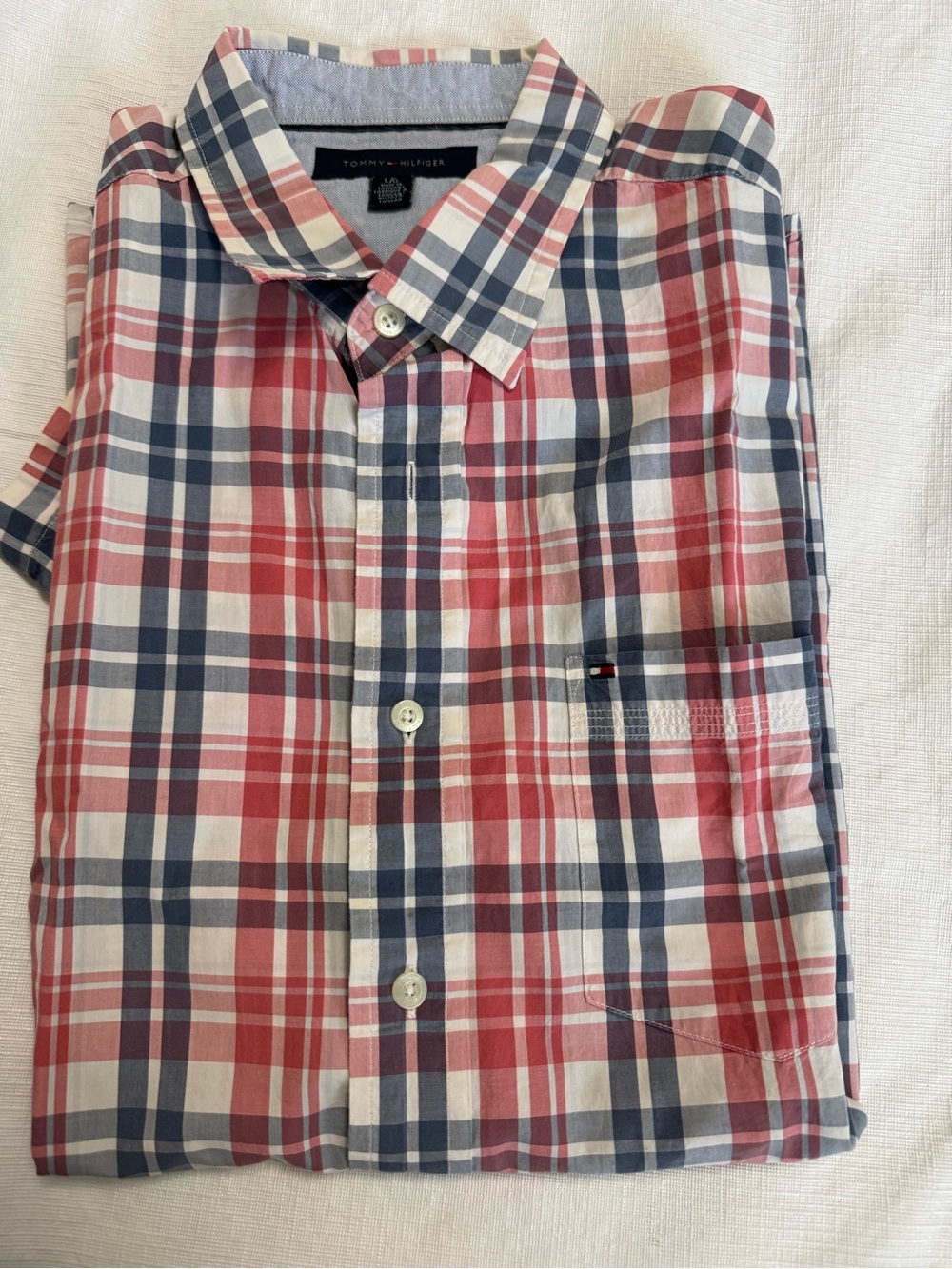 Tommy Hilfiger Men's Casual  Buttondown short sleeve gingham Large